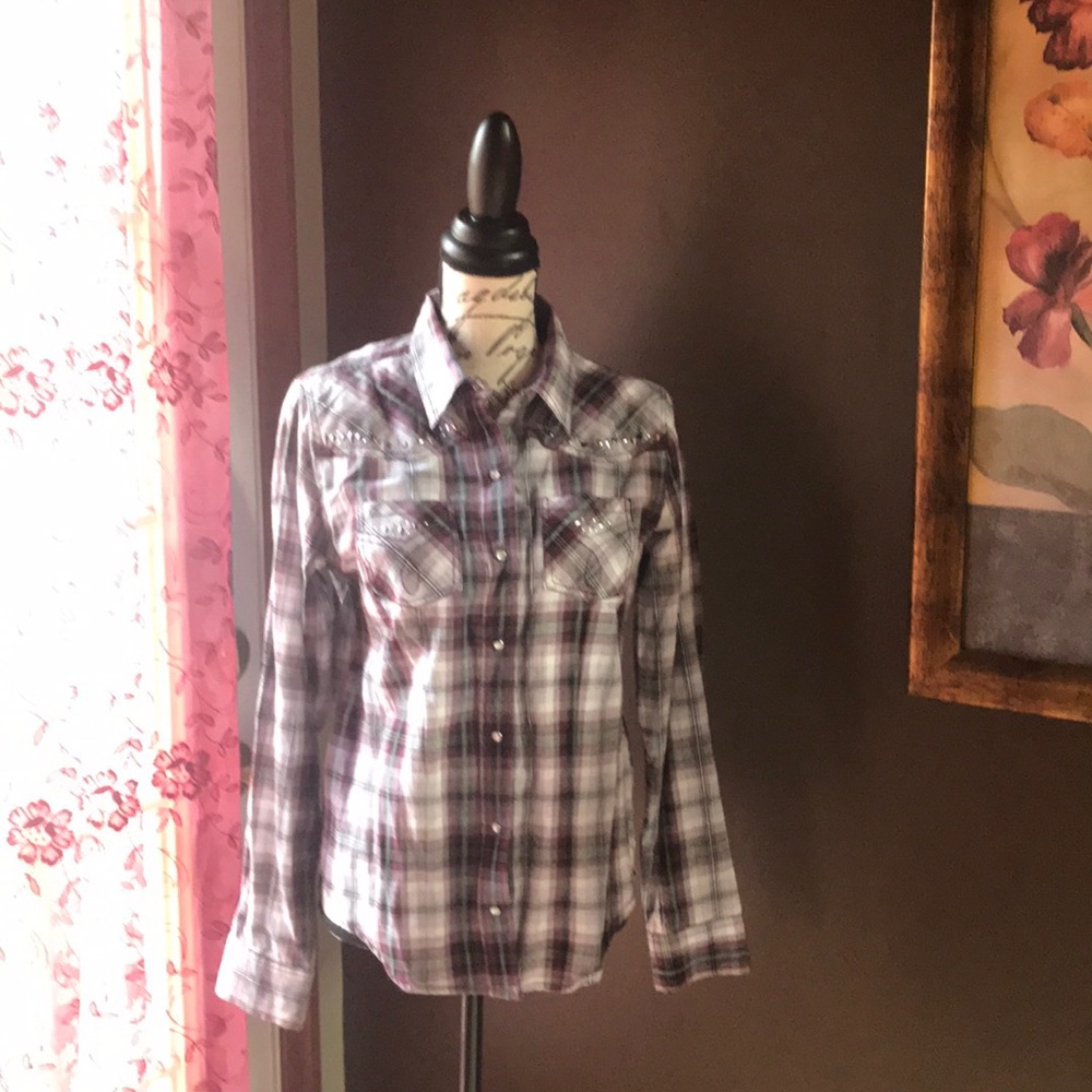 Purple plaid western top
